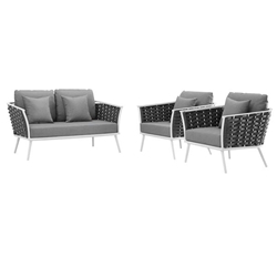Stance 3 Piece Outdoor Patio Aluminum Sectional Sofa Set D - White Gray 