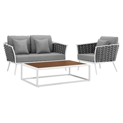 Stance 3 Piece Outdoor Patio Aluminum Sectional Sofa Set E - White Gray 