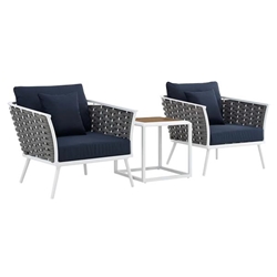 Stance 3 Piece Outdoor Patio Aluminum Sectional Sofa Set A - White Navy 