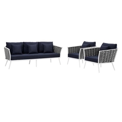 Stance 3 Piece Outdoor Patio Aluminum Sectional Sofa Set B - White Navy 