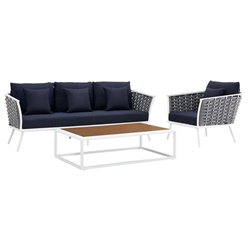 Stance 3 Piece Outdoor Patio Aluminum Sectional Sofa Set C - White Navy 