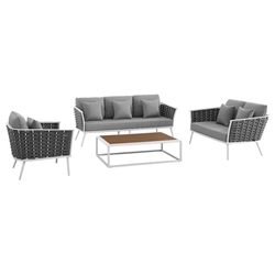 Stance 4 Piece Outdoor Patio Aluminum Sectional Sofa Set A - White Gray 