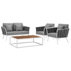 Stance 4 Piece Outdoor Patio Aluminum Sectional Sofa Set C - White Gray 