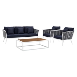 Stance 4 Piece Outdoor Patio Aluminum Sectional Sofa Set B - White Navy 