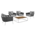 Stance 5 Piece Outdoor Patio Aluminum Sectional Sofa Set B - White Gray