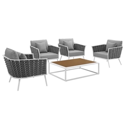 Stance 5 Piece Outdoor Patio Aluminum Sectional Sofa Set B - White Gray 