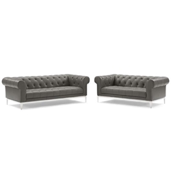 Idyll Tufted Upholstered Leather Sofa and Loveseat Set - Gray 