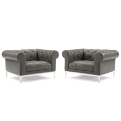 Idyll Tufted Upholstered Leather Armchair Set of 2 - Gray 