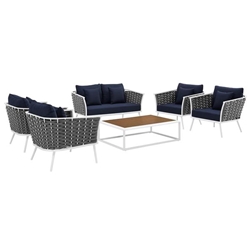 Stance 6 Piece Outdoor Patio Aluminum Sectional Sofa Set C - White Navy 