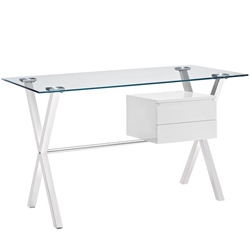 Stasis Glass Top Office Desk - White Style B 
