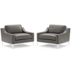 Harness Stainless Steel Base Leather Armchair Set of 2 - Gray 