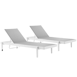 Charleston Outdoor Patio Aluminum Chaise Lounge Chair Set of 2 - White Gray 