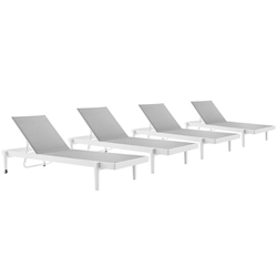 Charleston Outdoor Patio Aluminum Chaise Lounge Chair Set of 4 - White Gray 