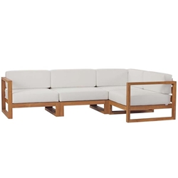 Upland Outdoor Patio Teak Wood 4-Piece Sectional Sofa Set - Natural White 