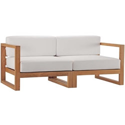 Upland Outdoor Patio Teak Wood 2-Piece Sectional Sofa Loveseat - Natural White 