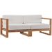 Upland Outdoor Patio Teak Wood 2-Piece Sectional Sofa Loveseat - Natural White - MOD6921