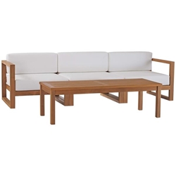 Upland Outdoor Patio Teak Wood 4-Piece Furniture Set - Natural White 
