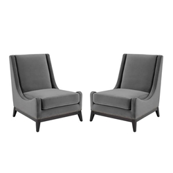 Confident Lounge Chair Upholstered Performance Velvet Set of 2 - Gray 