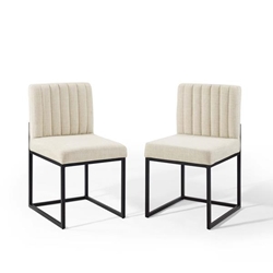 Carriage Dining Chair Upholstered Fabric Set of 2 - Black Beige 