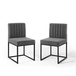 Carriage Dining Chair Upholstered Fabric Set of 2 - Black Charcoal 