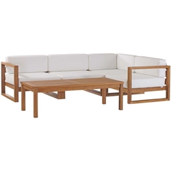 Upland Outdoor Patio Teak Wood 5-Piece Sectional Sofa Set - Natural White 