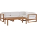 Upland Outdoor Patio Teak Wood 5-Piece Sectional Sofa Set - Natural White - MOD7201