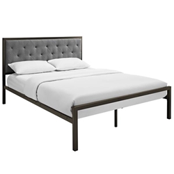 Mia Queen Fabric Bed - Brown Gray 