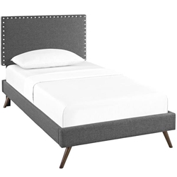 Macie Twin Fabric Platform Bed with Round Splayed Legs - Gray 