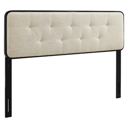 Collins Tufted Queen Fabric and Wood Headboard - Black Beige 