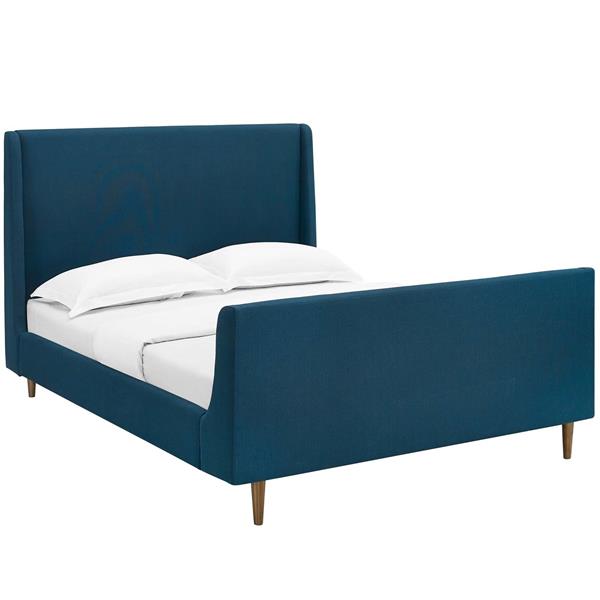 Aubree Queen Upholstered Fabric Sleigh Platform Bed - Azure 