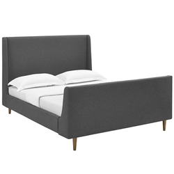 Aubree Queen Upholstered Fabric Sleigh Platform Bed - Gray 