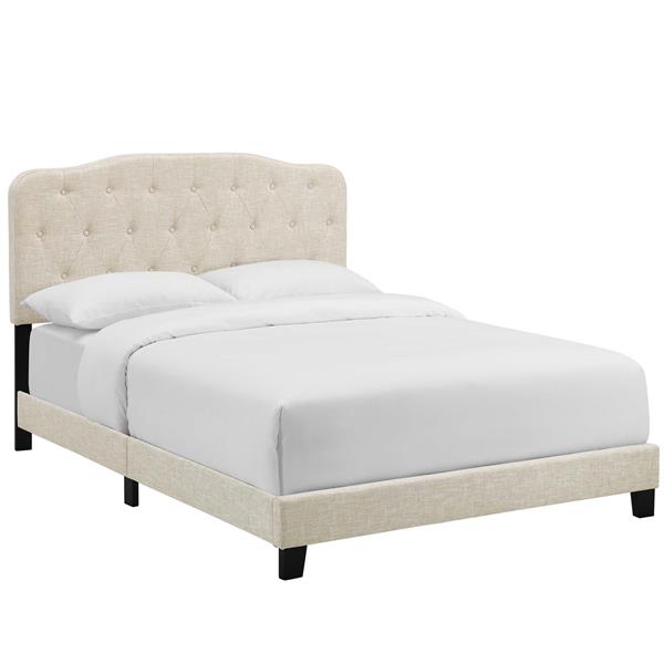 Amelia Queen Upholstered Fabric Bed - Beige 