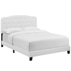 Amelia Queen Upholstered Fabric Bed - White 