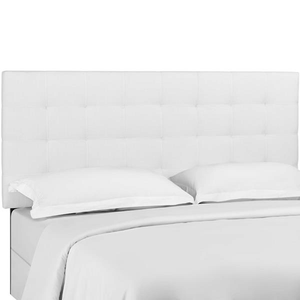 Paisley Tufted Full / Queen Upholstered Linen Fabric Headboard - White 