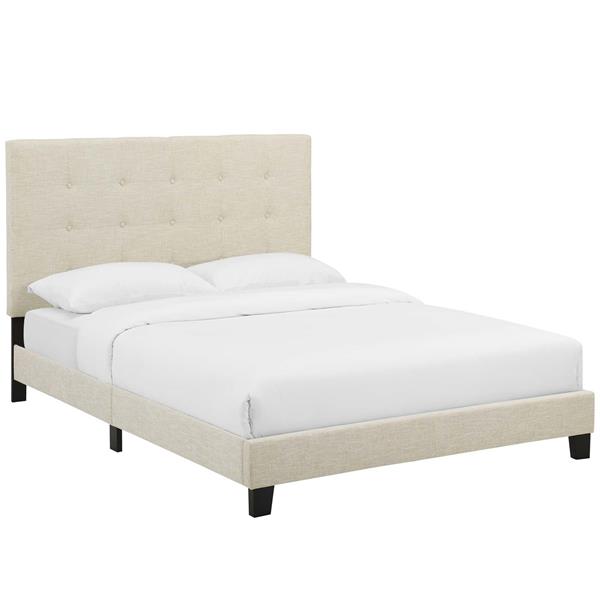 Melanie Twin Tufted Button Upholstered Fabric Platform Bed - Beige 