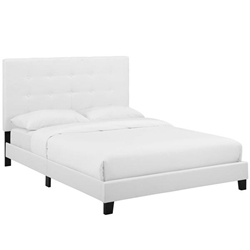 Melanie Twin Tufted Button Upholstered Fabric Platform Bed - White 
