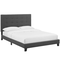 Melanie Full Tufted Button Upholstered Fabric Platform Bed - Gray 