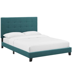 Melanie Queen Tufted Button Upholstered Fabric Platform Bed - Teal 