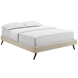 Loryn Full Fabric Bed Frame with Round Splayed Legs - Beige 