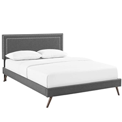 Virginia Queen Fabric Platform Bed with Round Splayed Legs - Gray 