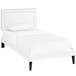Virginia Twin Vinyl Platform Bed with Squared Tapered Legs - White 
