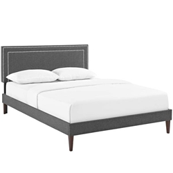 Virginia Queen Fabric Platform Bed with Squared Tapered Legs - Gray 