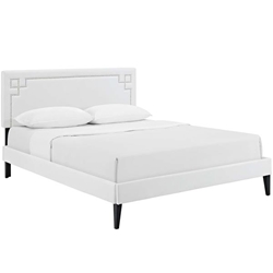 Ruthie Queen Vinyl Platform Bed with Squared Tapered Legs - White 