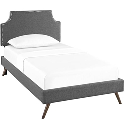 Corene Twin Fabric Platform Bed with Round Splayed Legs - Gray 