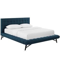 Julia Queen Biscuit Tufted Upholstered Fabric Platform Bed - Blue 