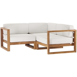 Upland Outdoor Patio Teak Wood 3-Piece Sectional Sofa Set B - Natural White 