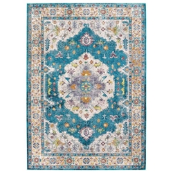 Success Anisah Distressed Floral Persian Medallion 5x8 Area Rug - Blue, Ivory, Yellow, Orange 