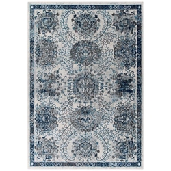 Entourage Kensie Distressed Floral Moroccan Trellis 5x8 Area Rug - Ivory and Blue 