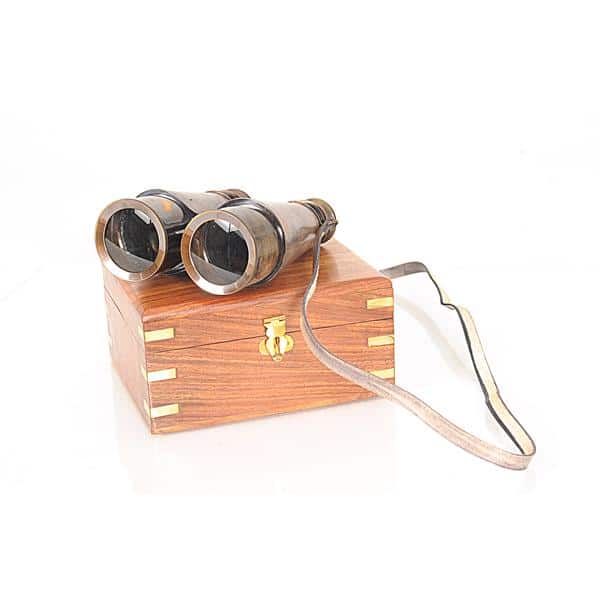 Binocular with Leather Overlay in Wood Box 