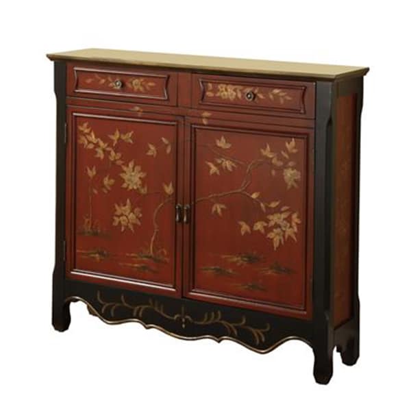 Red Oriental Two-Door Console Table 